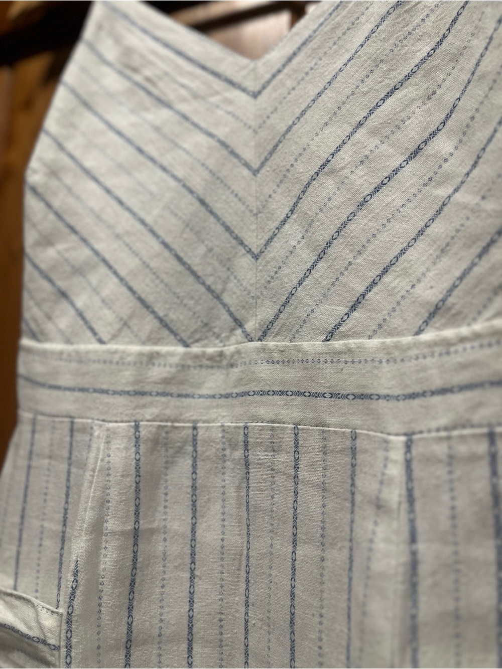 Monteau White and Navy Striped V-Neck Midi Dress with Side Slit - Picture 4 of 8